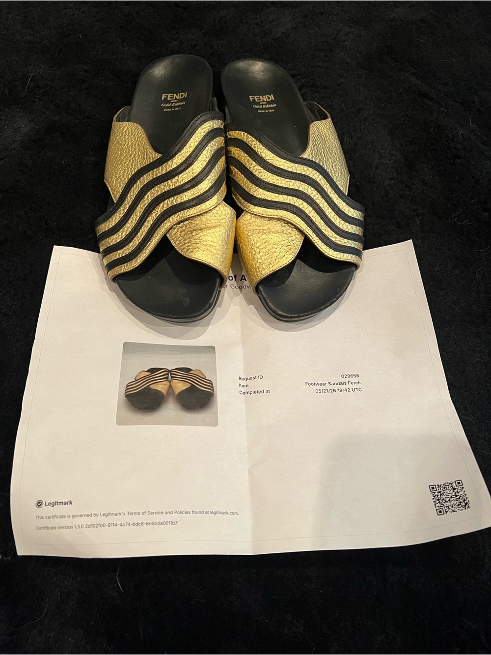 Fendi Gold Edition Slides Black and Gold Straps Womens Size 38/US 8